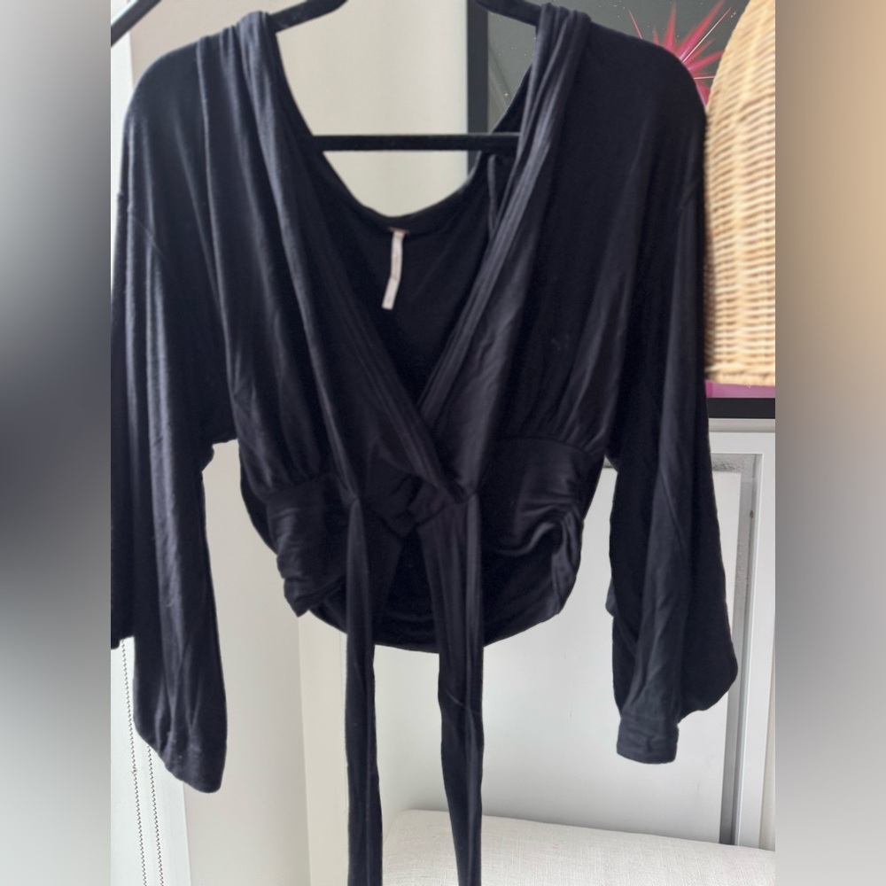 Free People Black Wrap Top